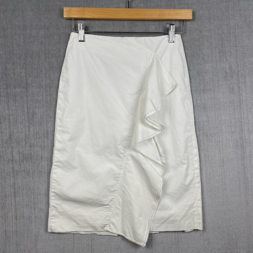 J Crew Skirt Womens 0P White Pencil Ruffle Preppy Feminine Bridal‎ Grad